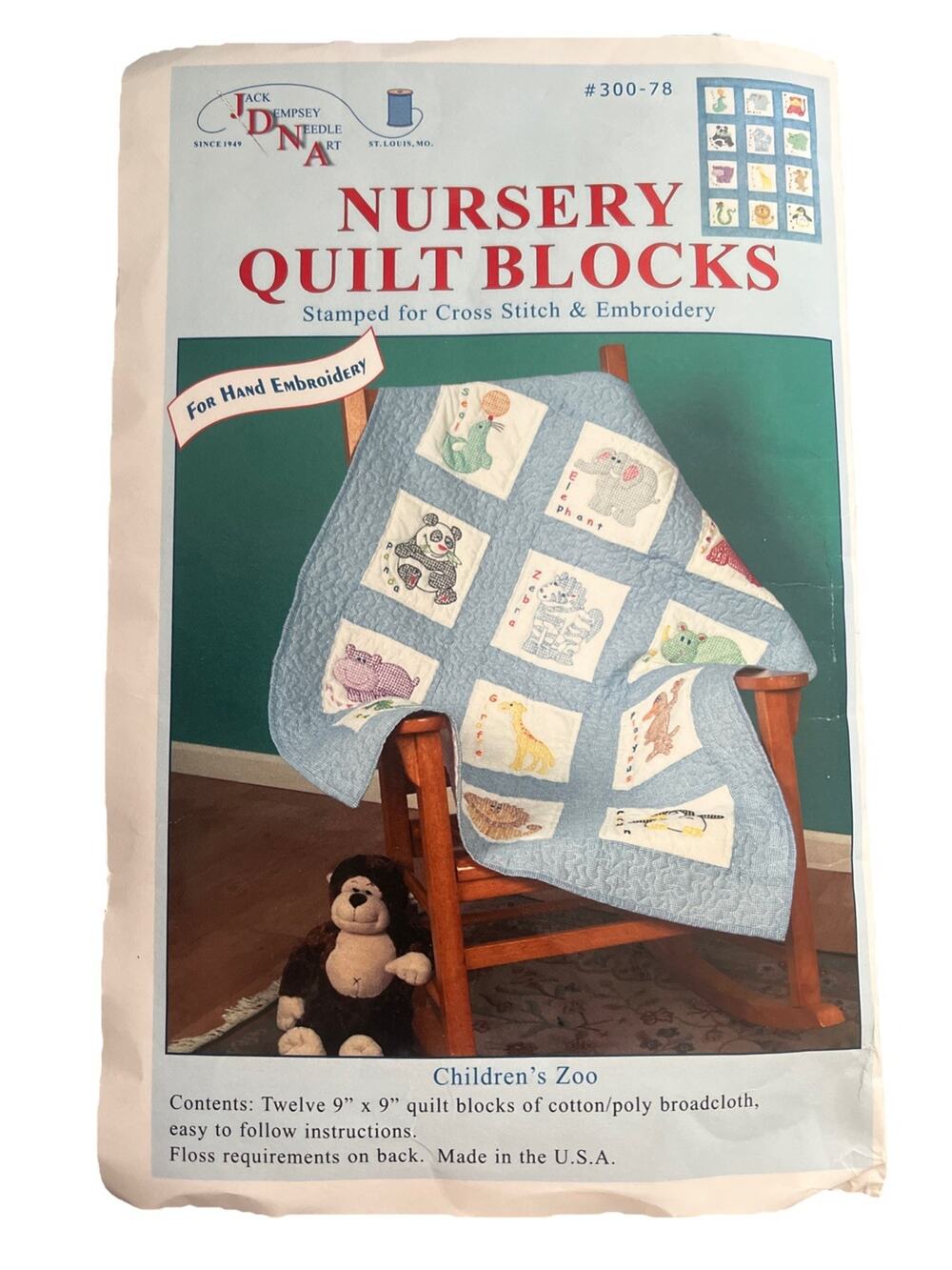 Jack Dempsey Needle Art Quilt Blocks Kit Baby Nursery Children’s Zoo 12 Pieces
